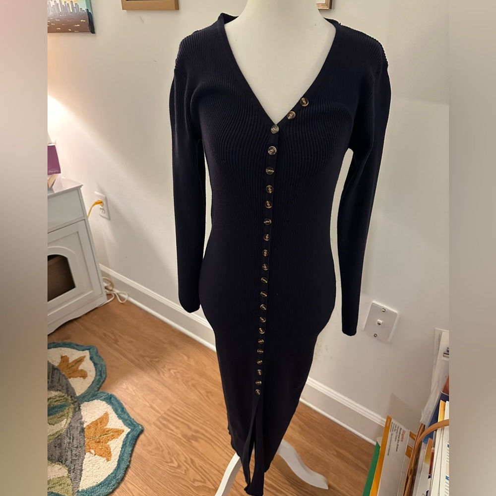 Amazon Navy Long Sleeve Button Dress